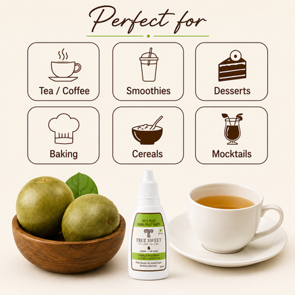 True Sweet 100% Pure Monk Fruit Drops | Zero Calories | Zero GI | No Sugar | 10ml