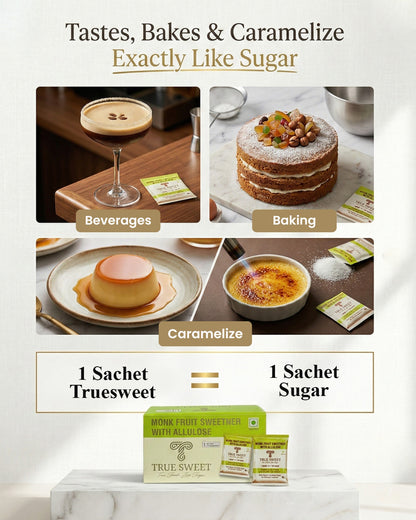 Monk Fruit Sweetener without Erythritol | Allulose Sweetener | Sugar Replacer | 30 Sachets (150g)