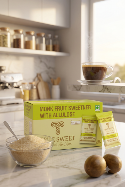 Monk Fruit Sweetener without Erythritol | Allulose Sweetener | Sugar Replacer | 30 Sachets (150g)
