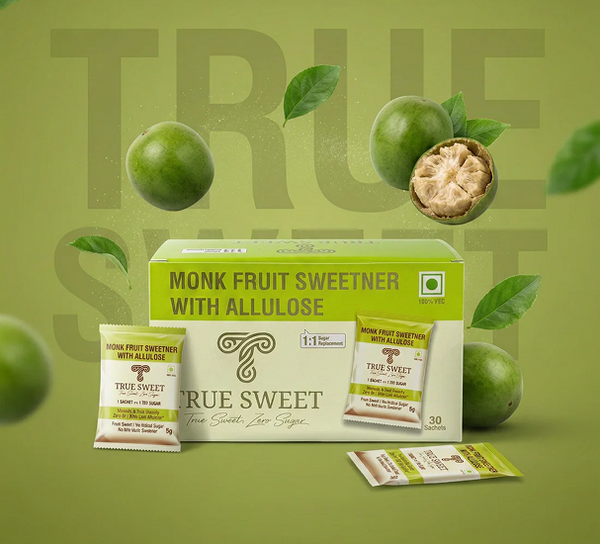 Monk Fruit Sweetener with Allulose | No Erythritol | Pack of 30 Sachets (150g)